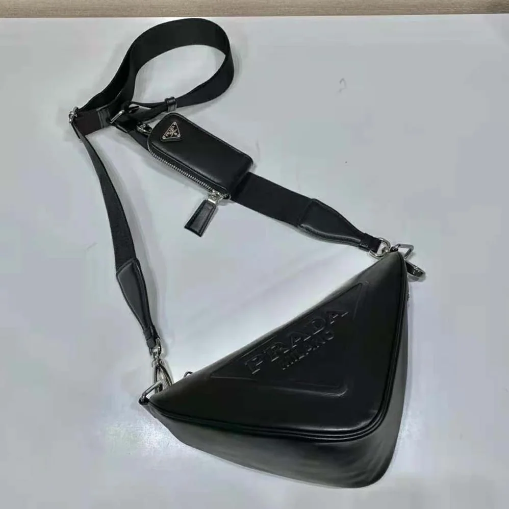 Prada Leather Triangle Shoulder Bag for Women in Black