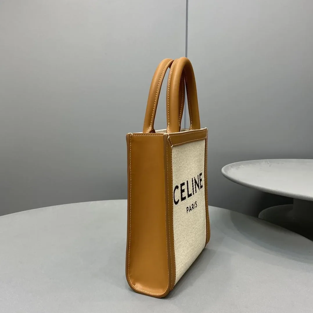 Celine Mini Vertical Cabas Celine In Textile With Celine Print White/Brown / .02NT Celine Mini Vertical Cabas Celine In Textile With Celine Print White/Brown / .02NT