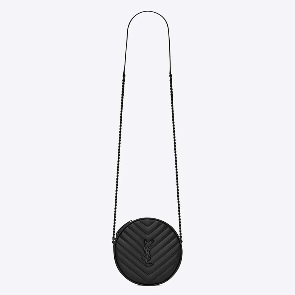 Saint Laurent YSL Vinyle Round Camera Bag in Chevron for Women in Quilted Smooth Leather