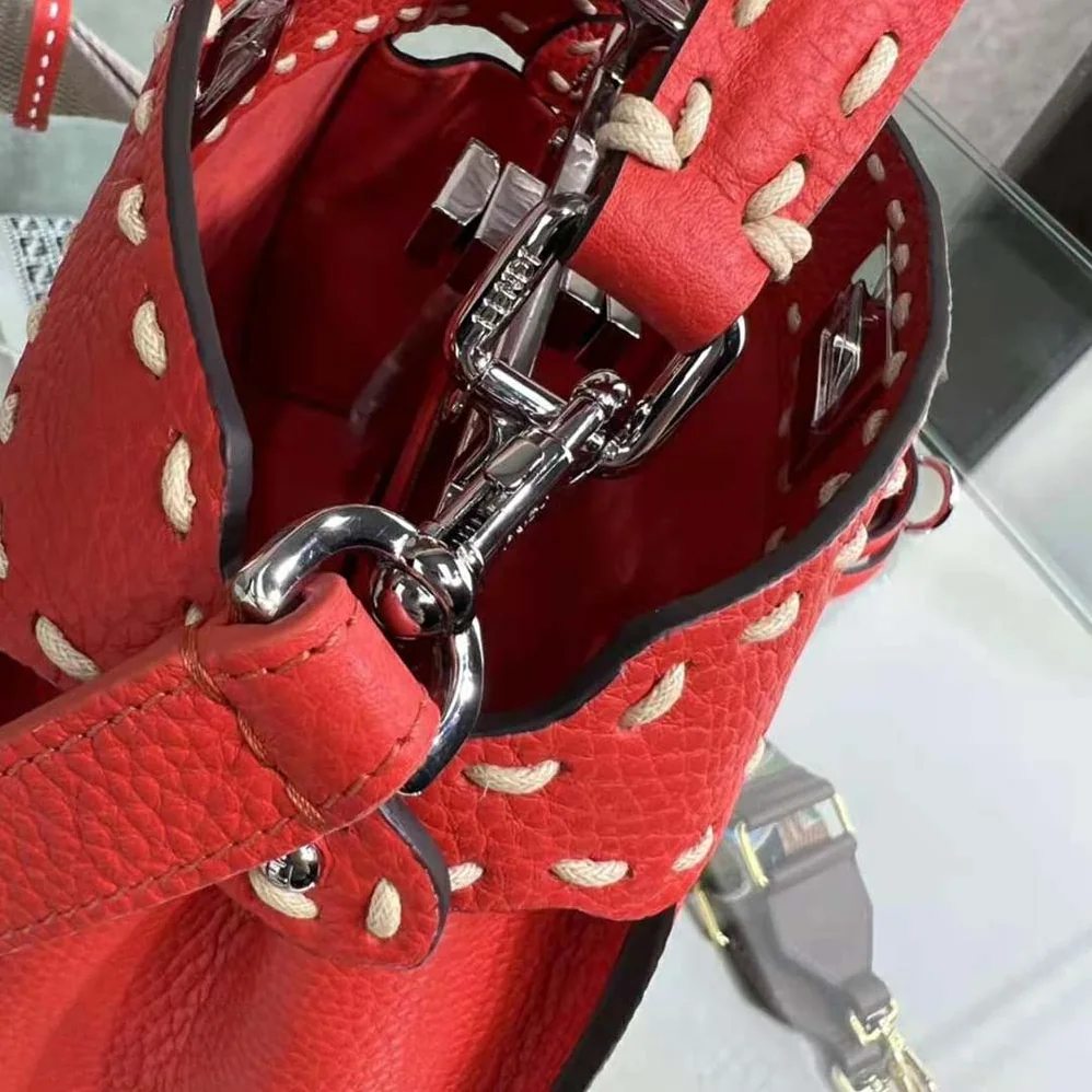 Fendi Peekaboo Iconic Mini Full Grain Leather Bag for Women in Red