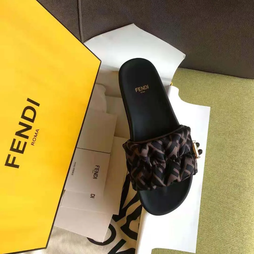 Fendi Vertigo Brown Satin Slides for Women