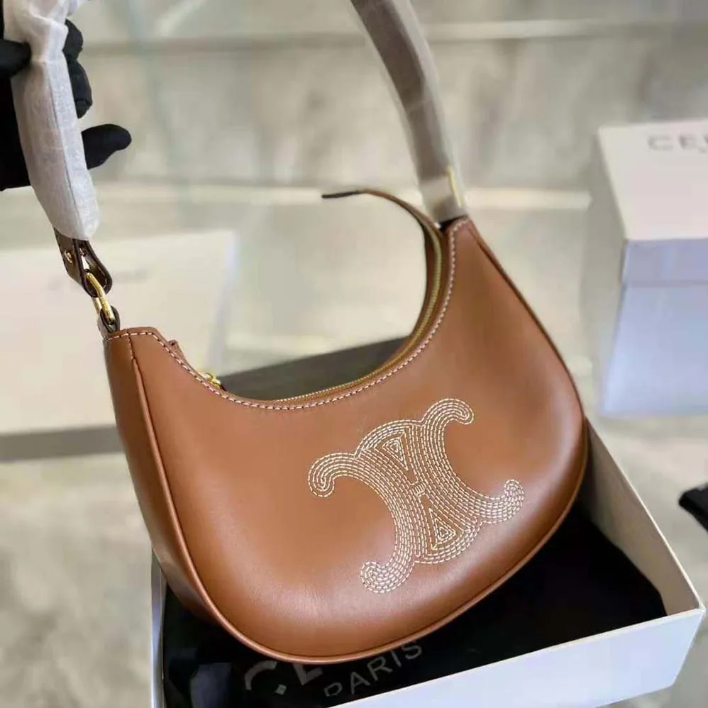 Celine Ava Bag in Smooth Calfskin with Triomphe Embroidery for Women