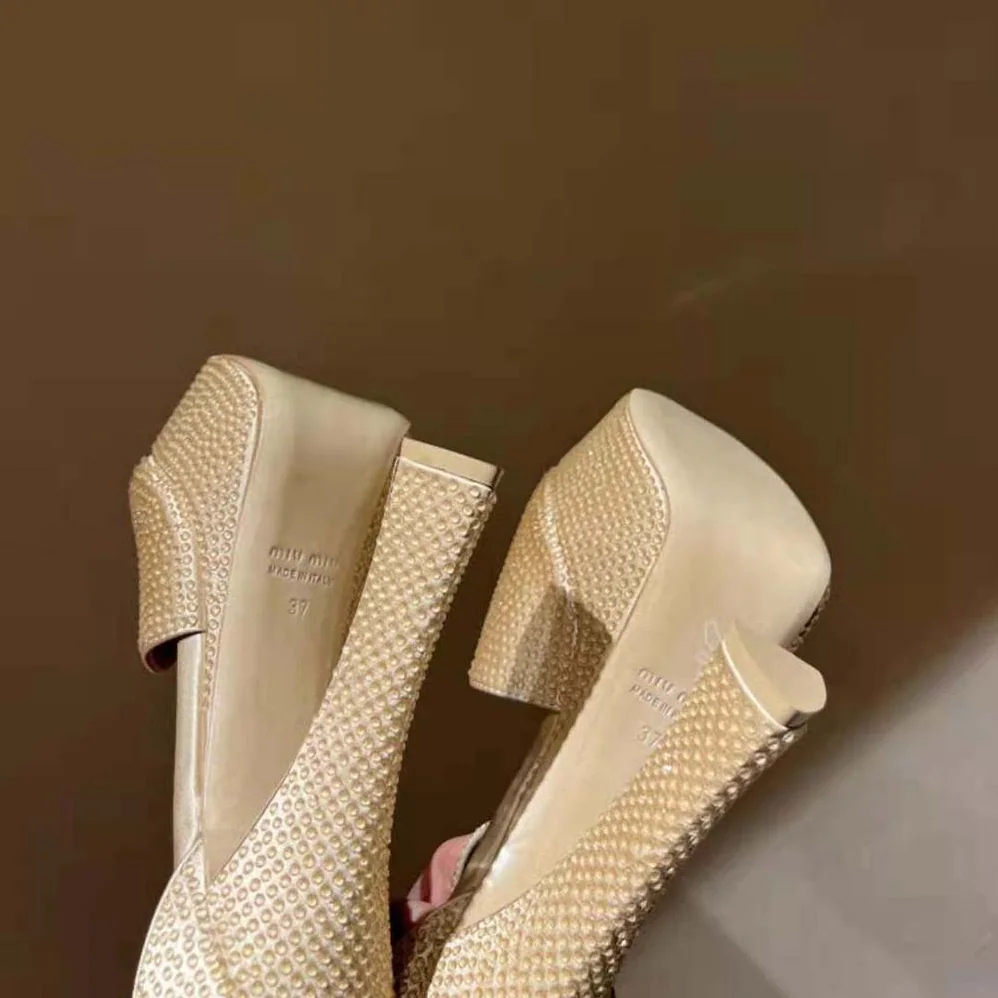 Miu Miu Satin Platform Sandals with Crystals for Women in Gold