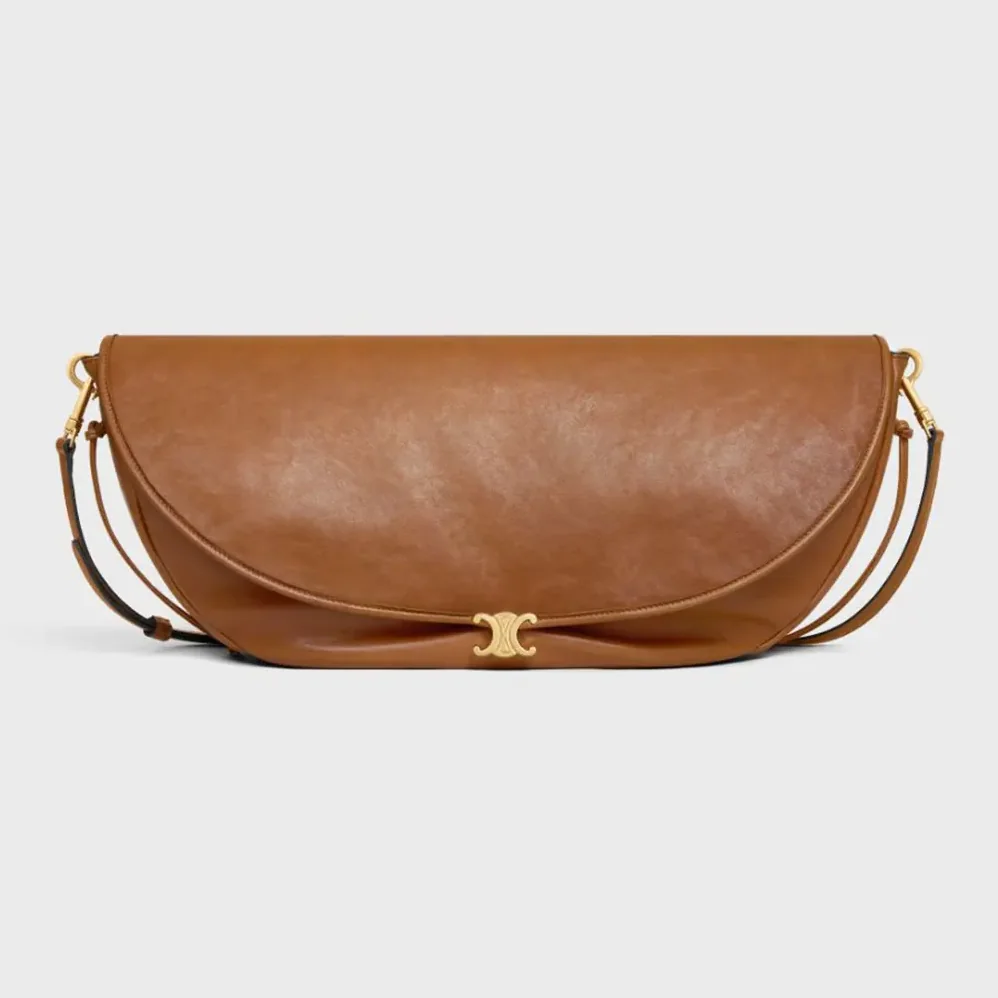 Celine Halfmoon Soft Triomphe Bag in Supple Shiny Lambskin for Women in Brown Celine Halfmoon Soft Triomphe Bag in Supple Shiny Lambskin for Women in Brown