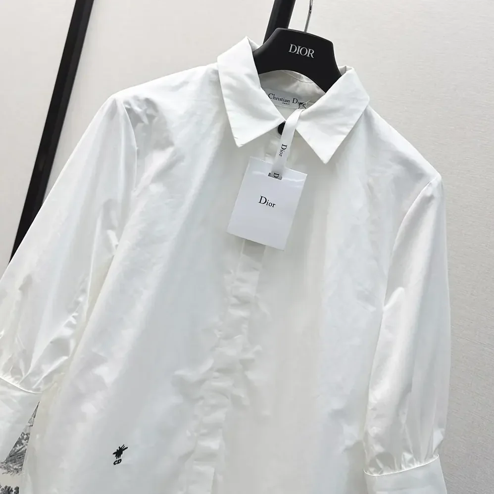 Dior Blouse with Puff Sleeves White Cotton Poplin for Women