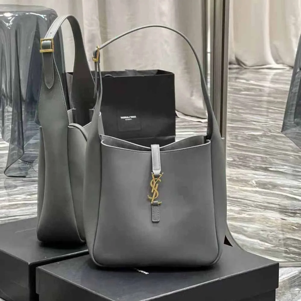 Saint Laurent YSL Le 5 à 7 Soft Small Hobo Bag in Smooth Leather for Women in Gray