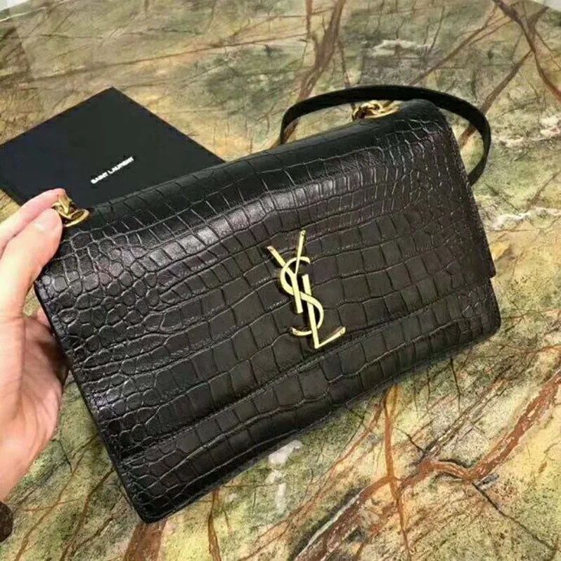 Saint Laurent YSL Sunset Medium Supple Crocodile Embossed for Women in Black
