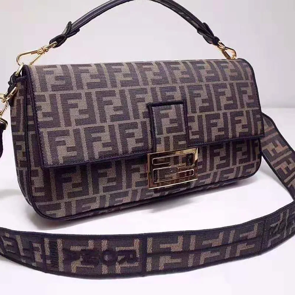 Fendi Baguette Large Brown Fabric Bag for Women