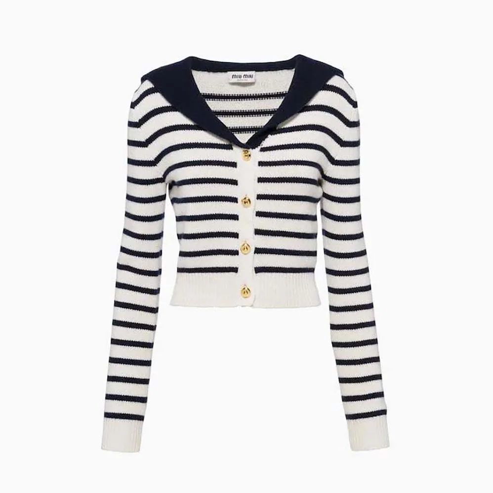 Miu Miu Cashmere Cardigan with Intarsia Logo for Women in White Miu Miu Cashmere Cardigan with Intarsia Logo for Women in White