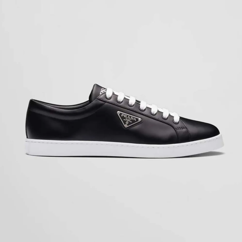 Prada Brushed Leather Sneakers for Men in Black
