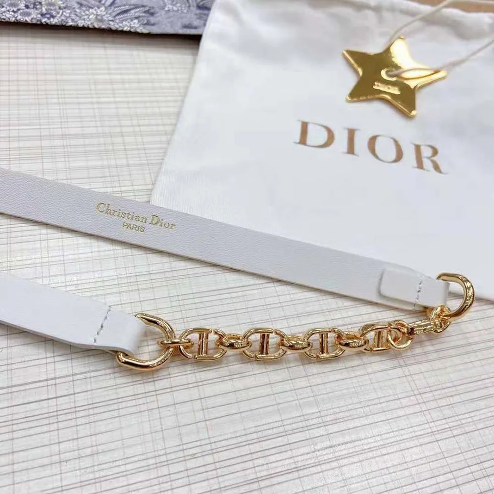 Dior Caro Belt White Smooth Calfskin with Shiny Gold-Finish Metal 15 MM for Women Dior Caro Belt White Smooth Calfskin with Shiny Gold-Finish Metal 15 MM for Women
