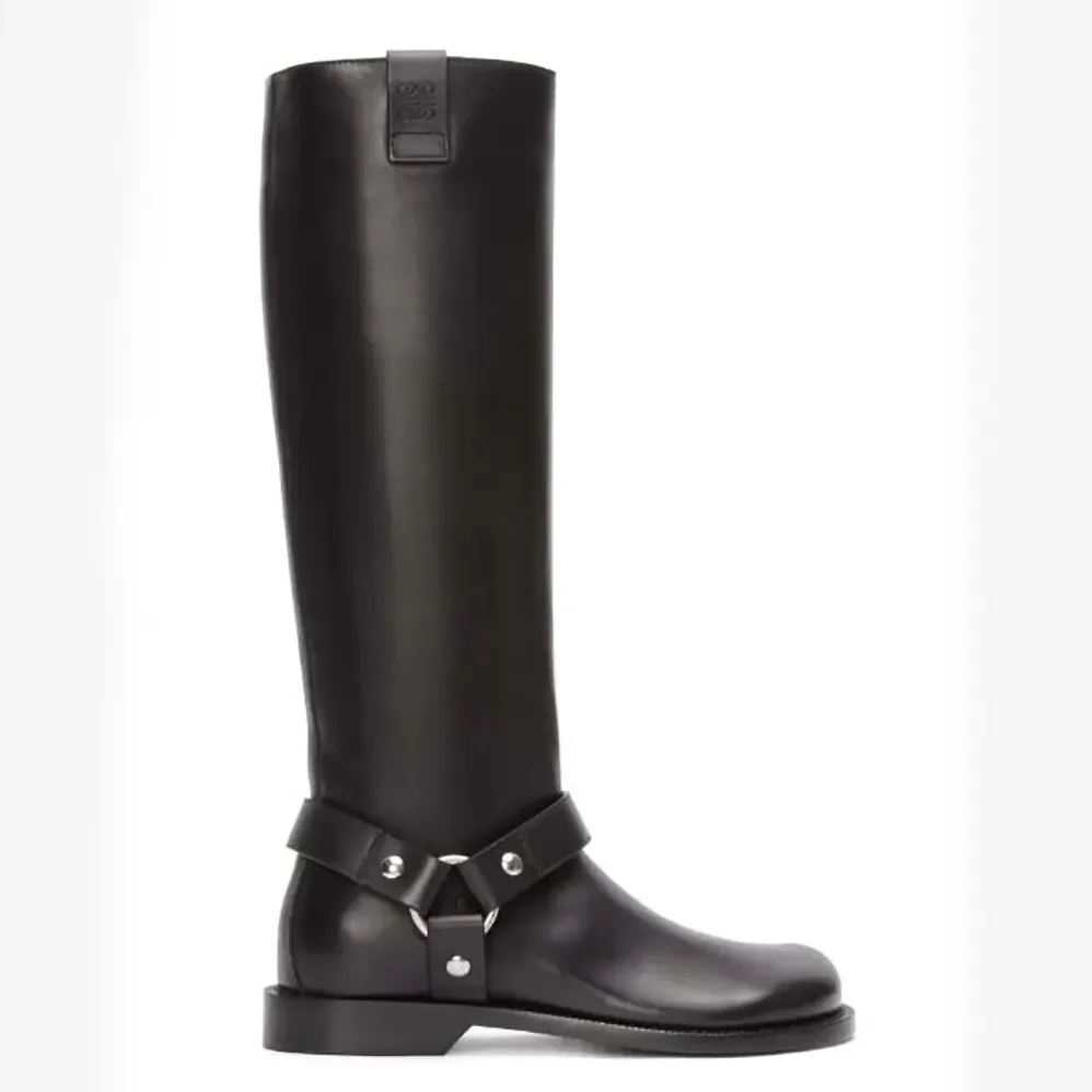 Loewe Campo Biker High Boot in Soft Calfskin for Women in Black