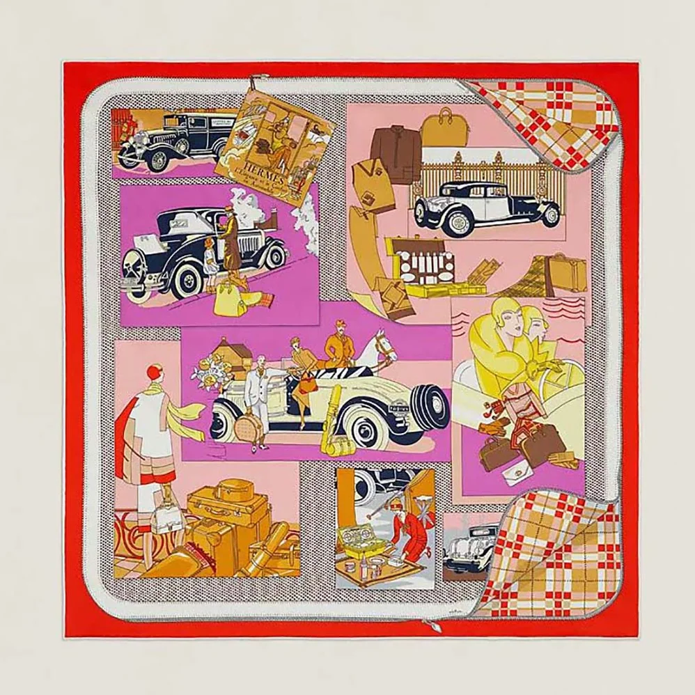 Hermes Confort en Automobile Scarf 70 in Silk Twill with Hand-Rolled Edges for Women in Red