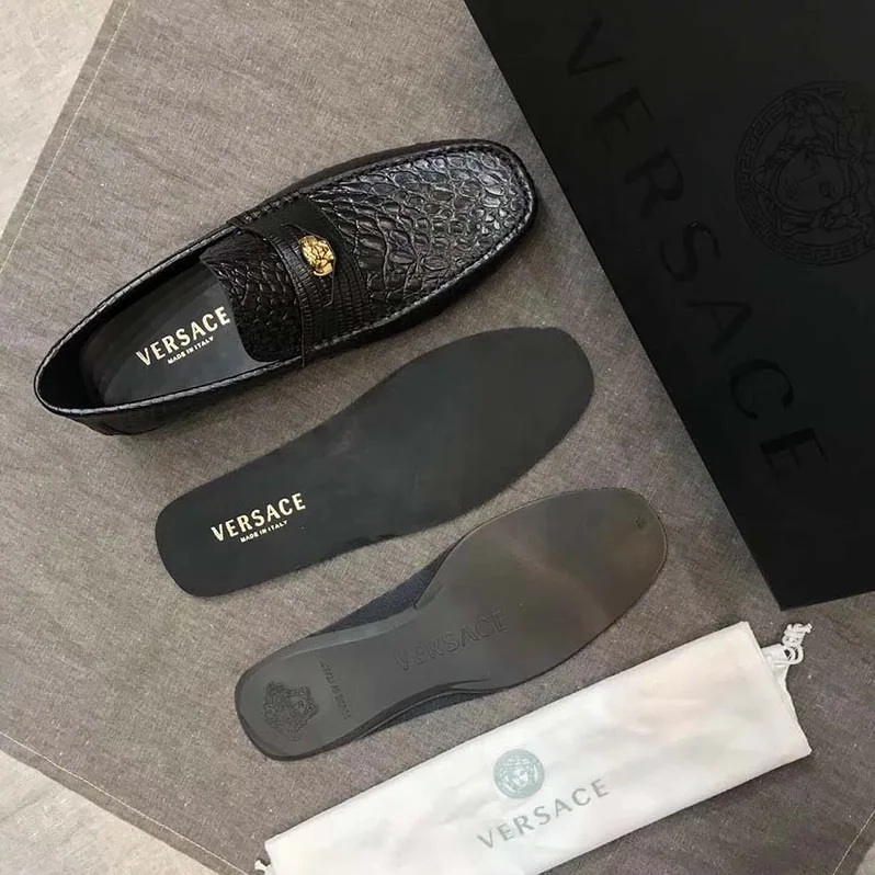 Versace Imola Leather Moccasins Shoes Black for Men Versace Imola Leather Moccasins Shoes Black for Men