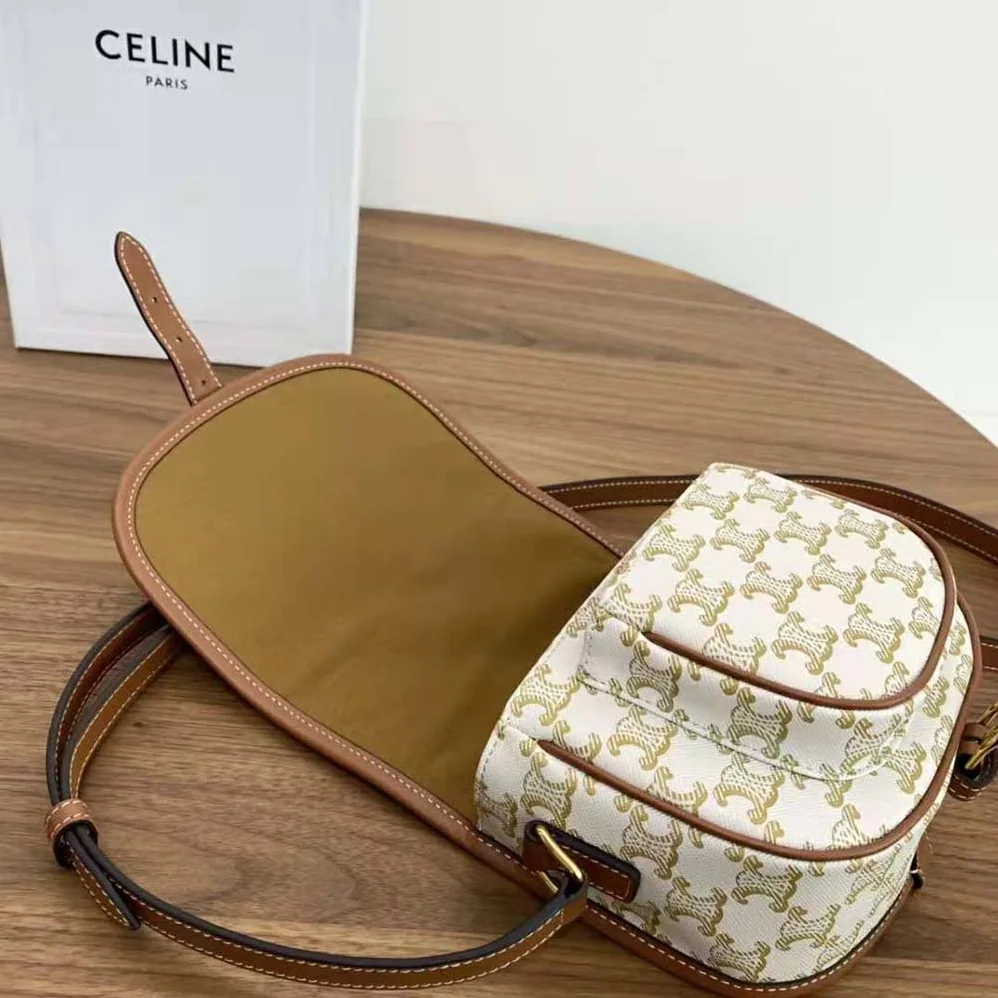 Celine Medium Folco Bag in Triomphe Canvas and Calfskin for Women