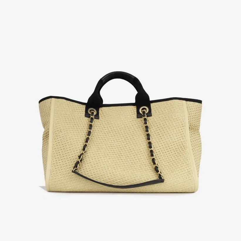 Chanel Deauville Large Tote Bag in Beige Raffia Gold Hardware