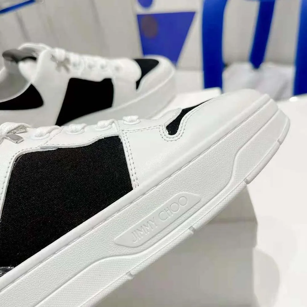 Jimmy Choo JC / Eric Haze Florent/M White Calf Leather and Black Canvas Trainers for Unisex