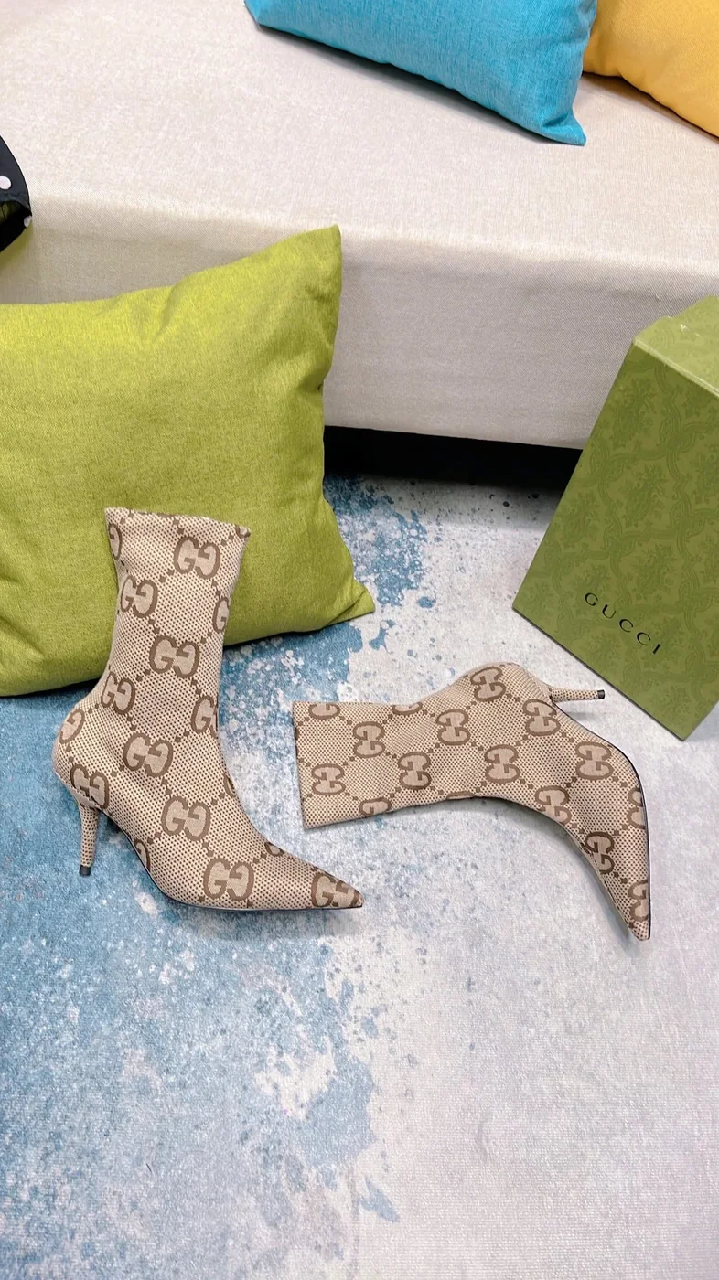 Gucci Lisa Monogram Canvas Ankle Boots Beige for Women Gucci Lisa Monogram Canvas Ankle Boots Beige for Women