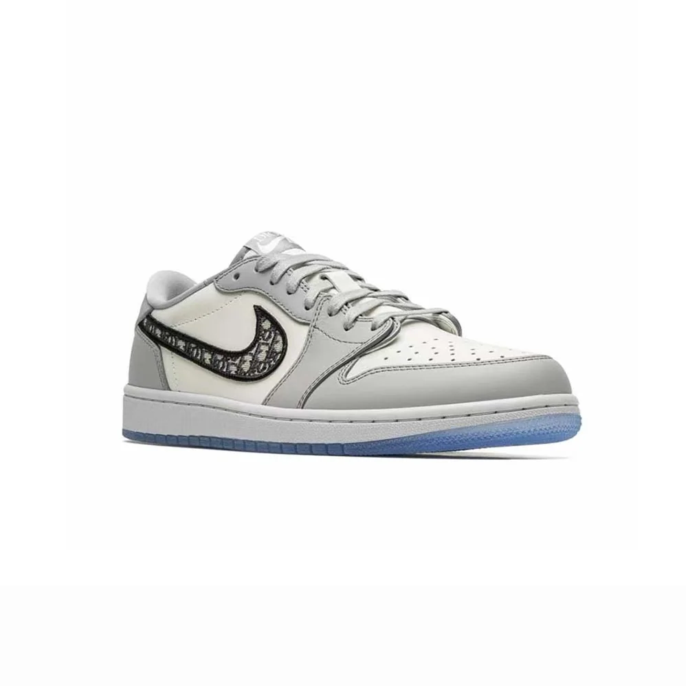 Dior Air Jordan 1 Low-Top Sneaker Gray and White Smooth Calfskin for Men