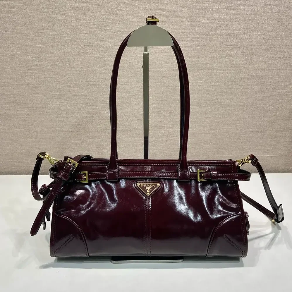 Prada Bonnie Medium Leather Handbag for Women in Maroon
