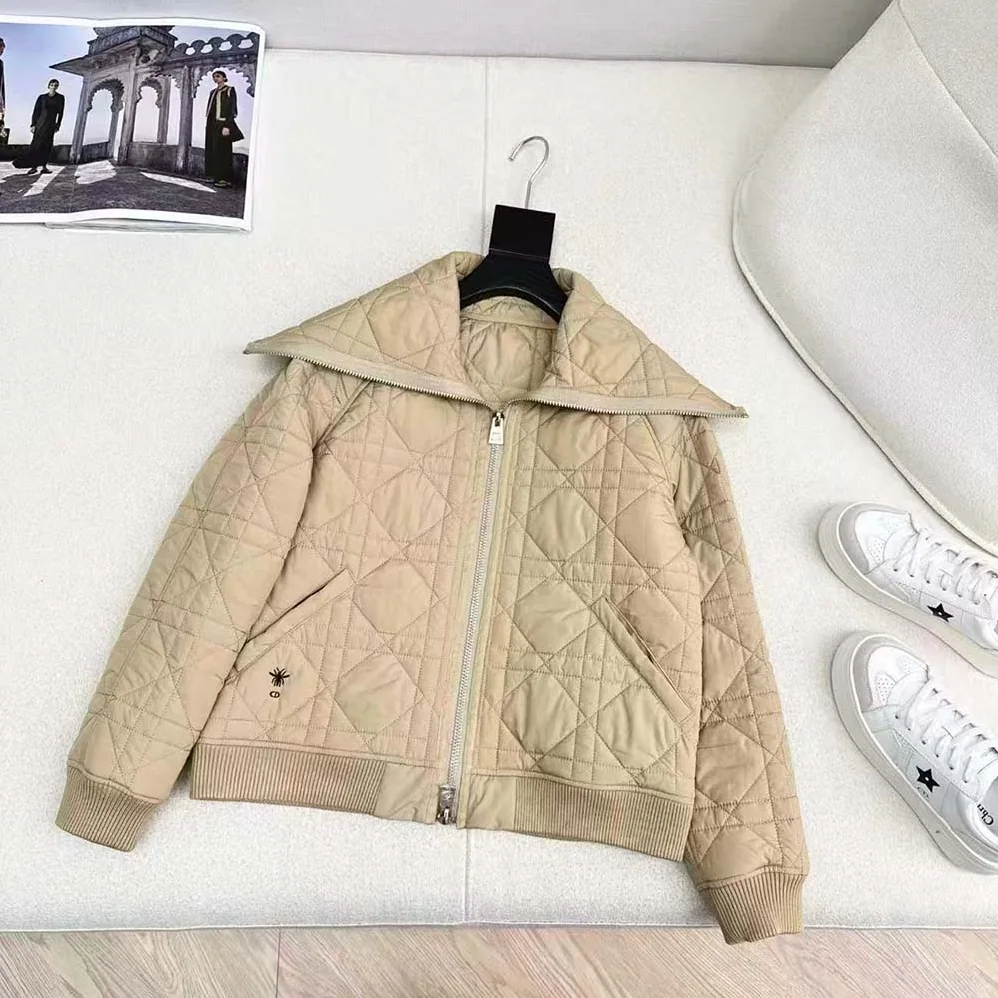 Dior Macrocannage Bomber Jacket Beige Quilted Technical Taffeta for Women