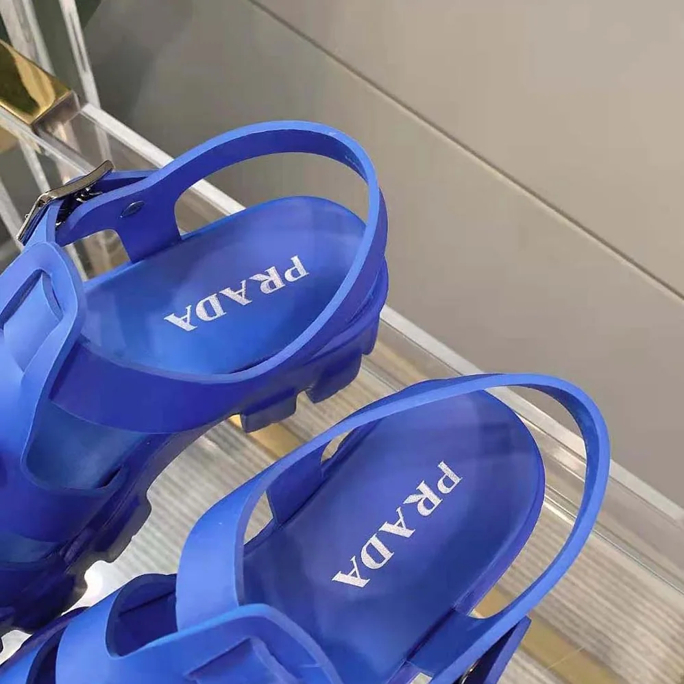 Prada Foam Rubber Sandals in 55 mm Heel Height for Women in Blue