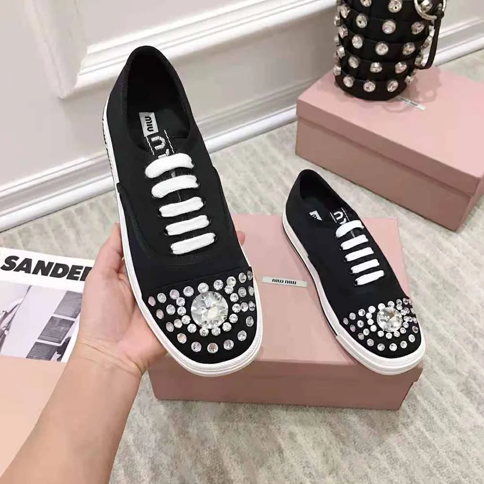 Miu Miu Cotton Gabardine Sneakers for Women in Black Miu Miu Cotton Gabardine Sneakers for Women in Black