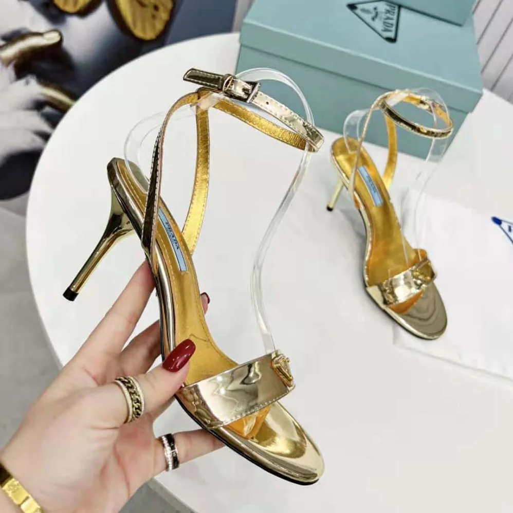 Prada Metallic Leather Sandals for Women in Gold