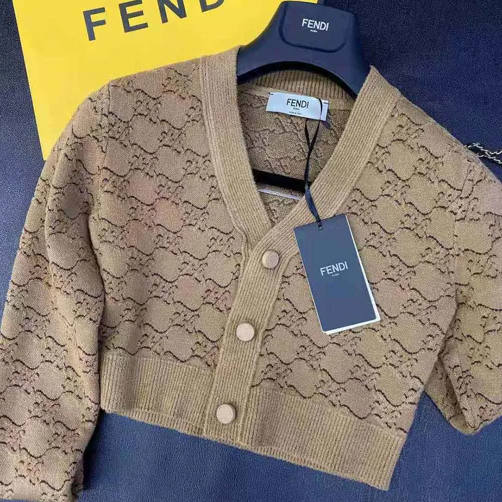 Fendi Beige Velvet and Viscose Cardigan with V Neck and Ribbed Edges for Women Fendi Beige Velvet and Viscose Cardigan with V Neck and Ribbed Edges for Women