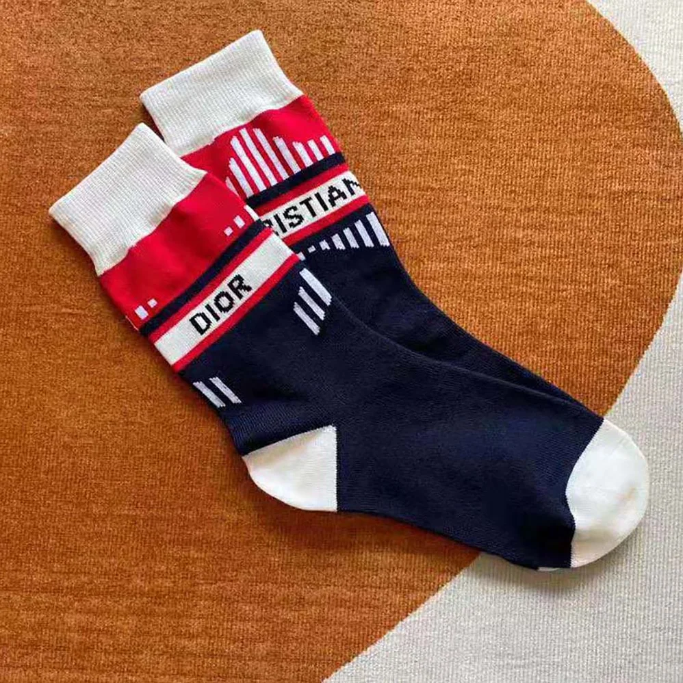 Dior Socks Navy and Ecru Dior Oblique Cotton Blend for Women Dior Socks Navy and Ecru Dior Oblique Cotton Blend for Women