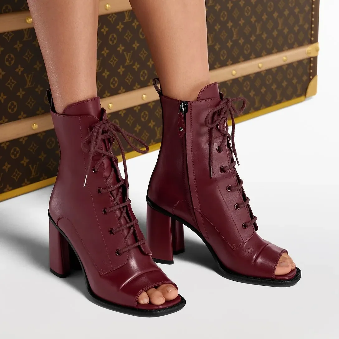 Louis Vuitton Berlin Open Toe Ankle Boots Bordeaux Red 1AICLT