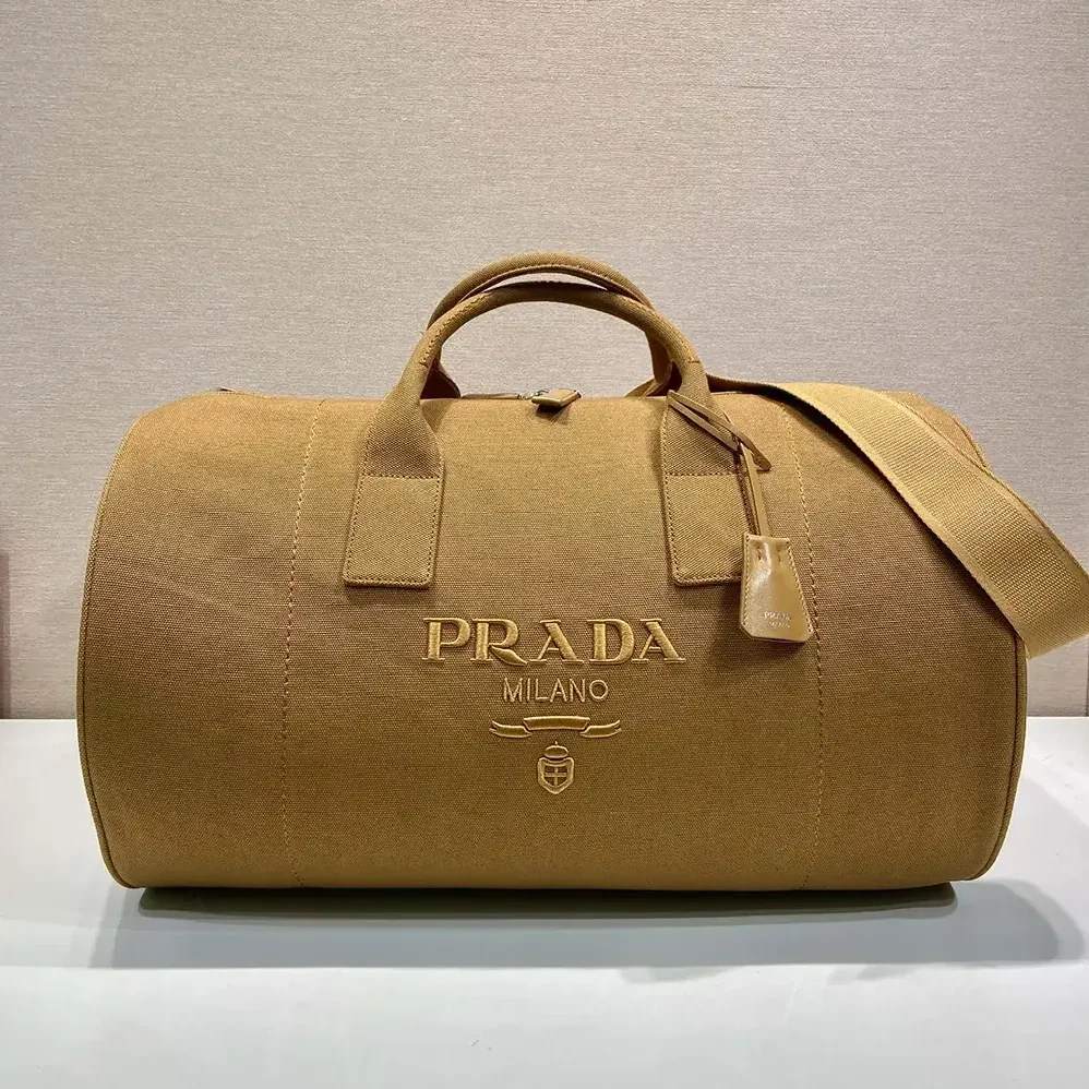 Prada Canvas Duffle Bag for Unisex in Brown Prada Canvas Duffle Bag for Unisex in Brown