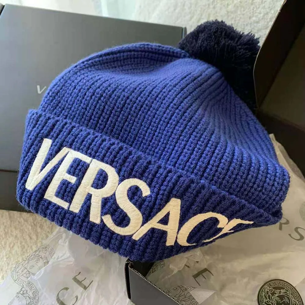 Versace Logo Wool Cap Crafted From Plush for Women