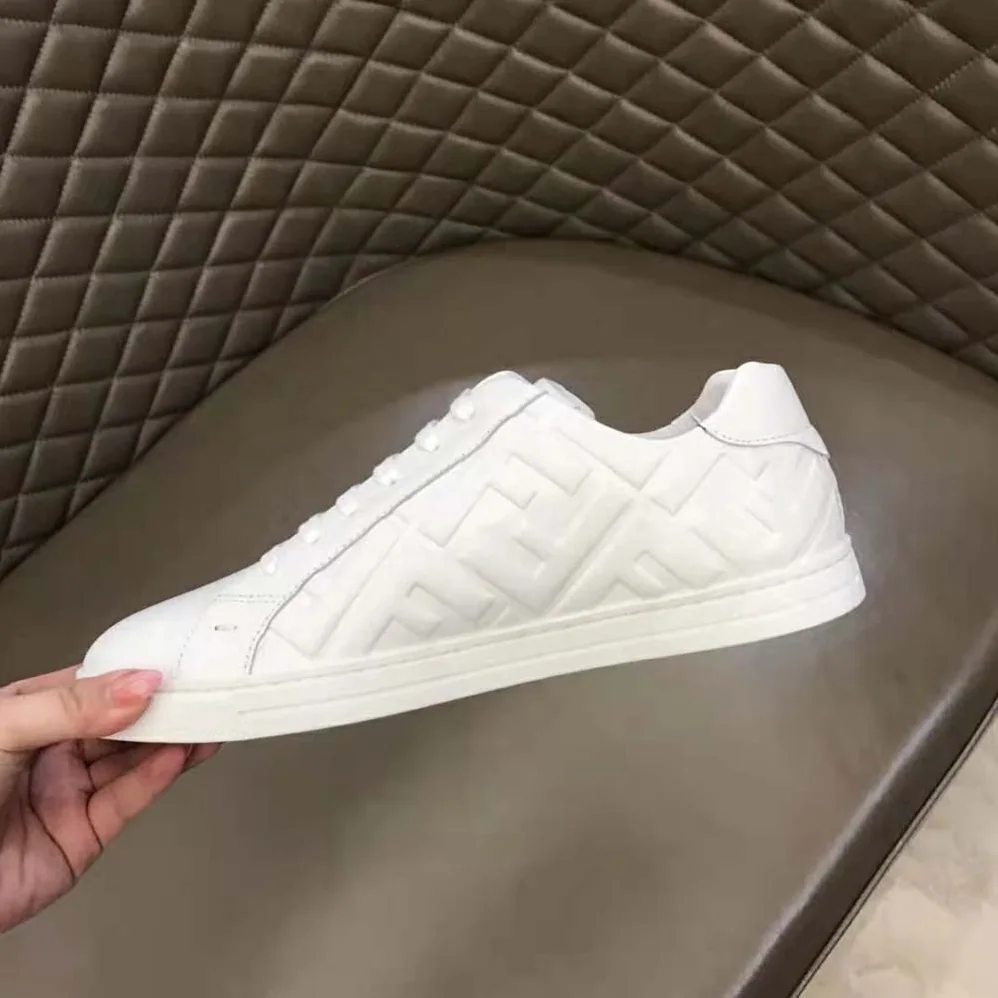Fendi White Nappa Leather Low-Tops with 3D Macro FF Motif for Men Fendi White Nappa Leather Low-Tops with 3D Macro FF Motif for Men