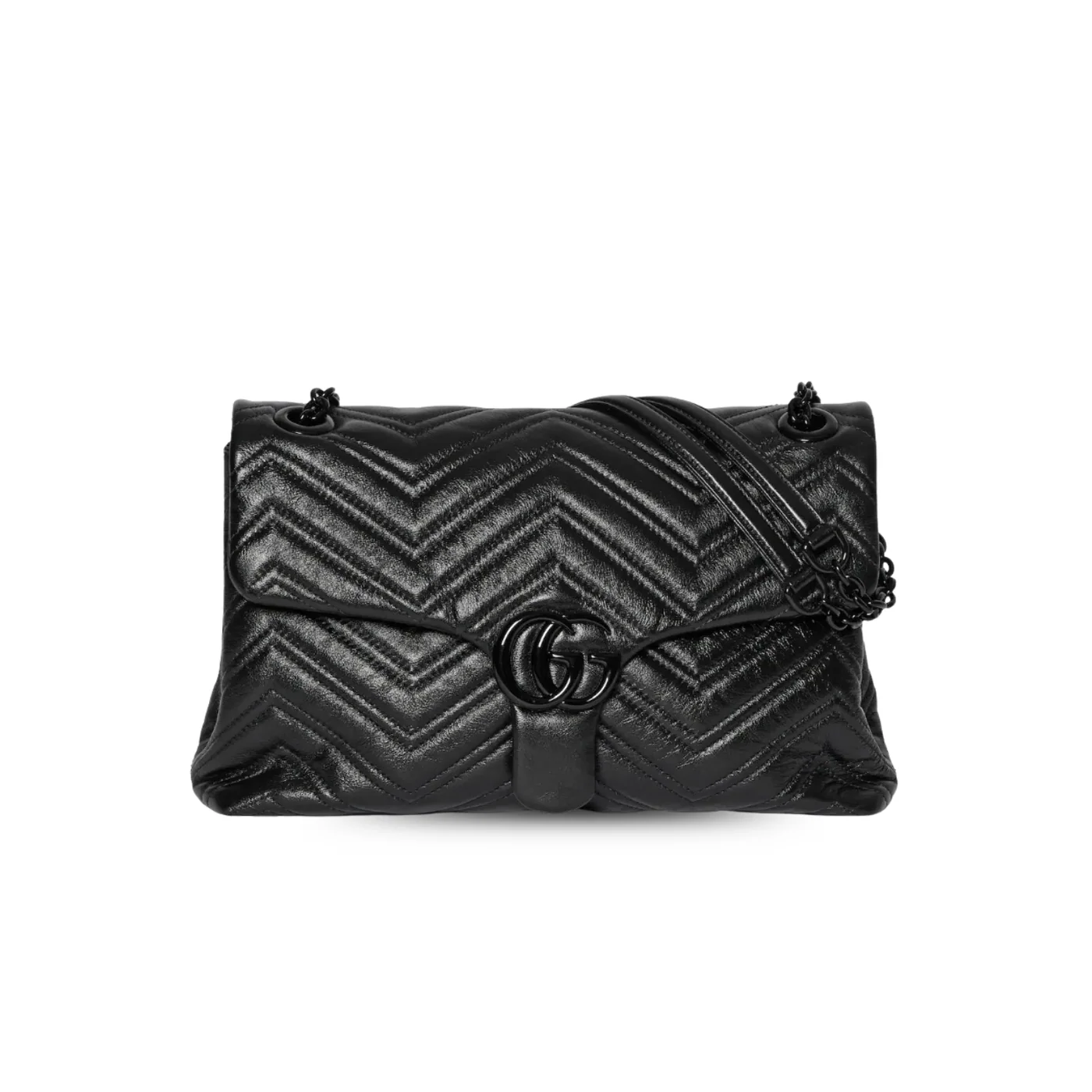 Gucci Marmont Medium Shoulder Bag in Black Tonal Enameled Hardware