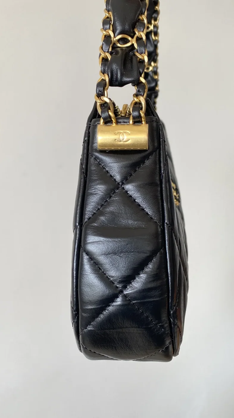 Chanel CC Hobo Bag in Black Gold Hardware