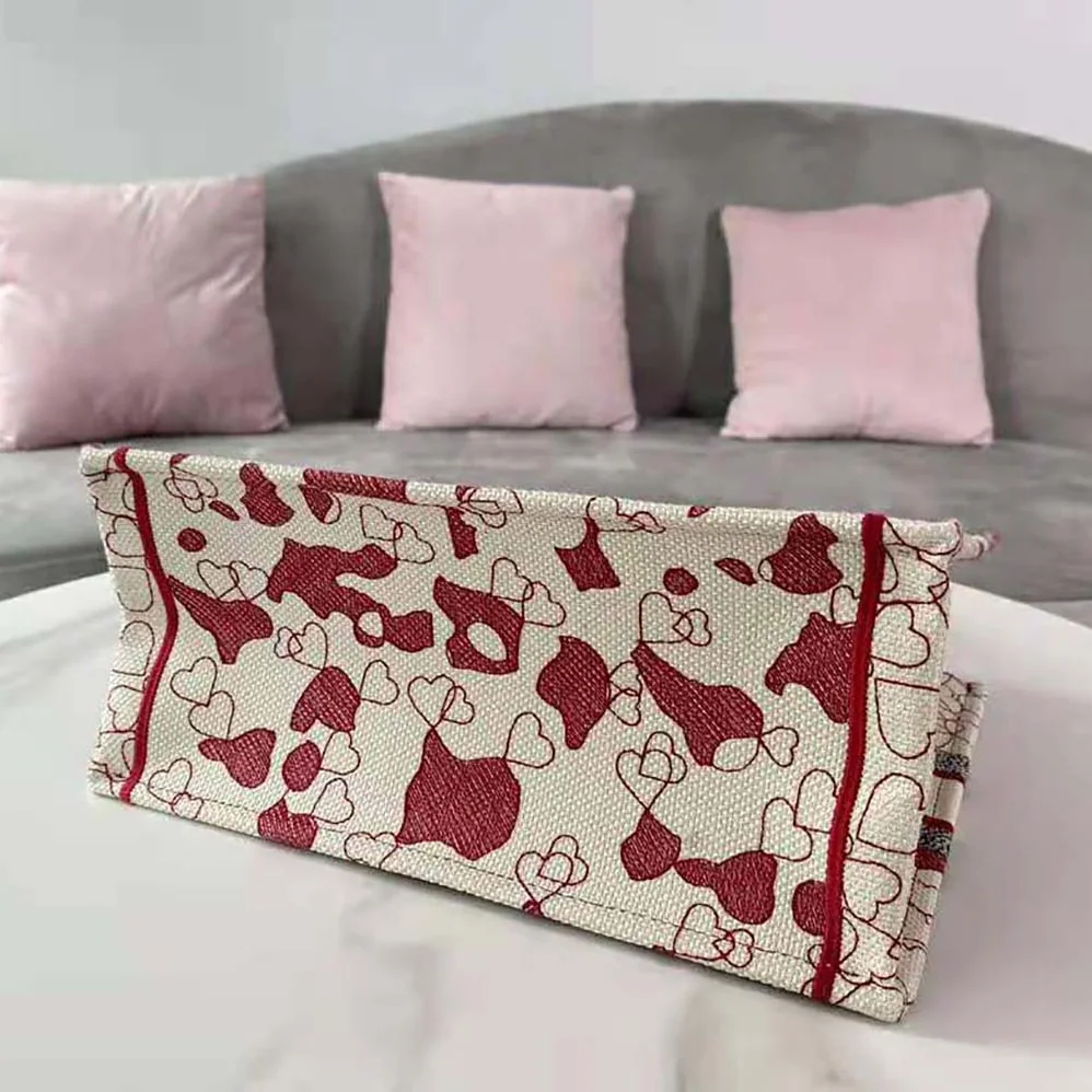 Dior Small Dior Book Tote Red and White D for Women in Royaume D Amour Embroidery