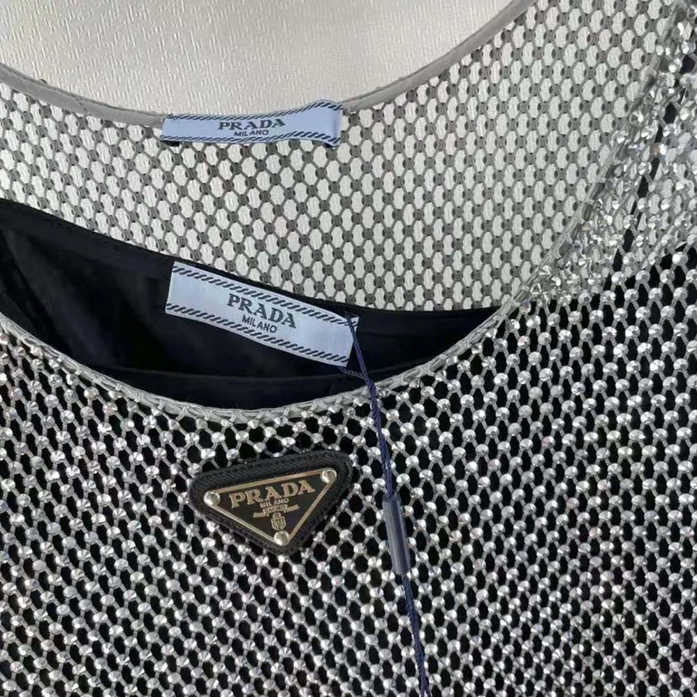 Prada Rhinestone Embroidered Mesh Mini for Women in Dress