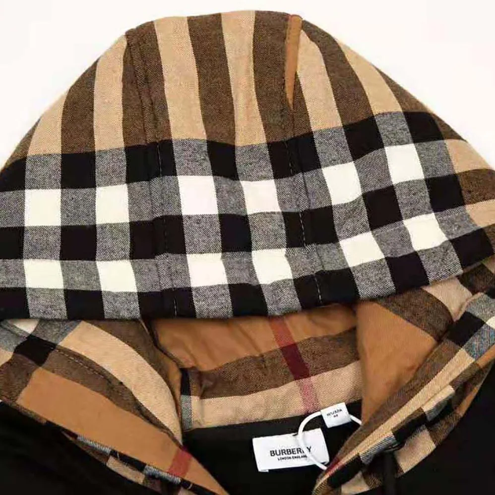 Burberry Check Hood Cotton Hooded Top for Women in Black