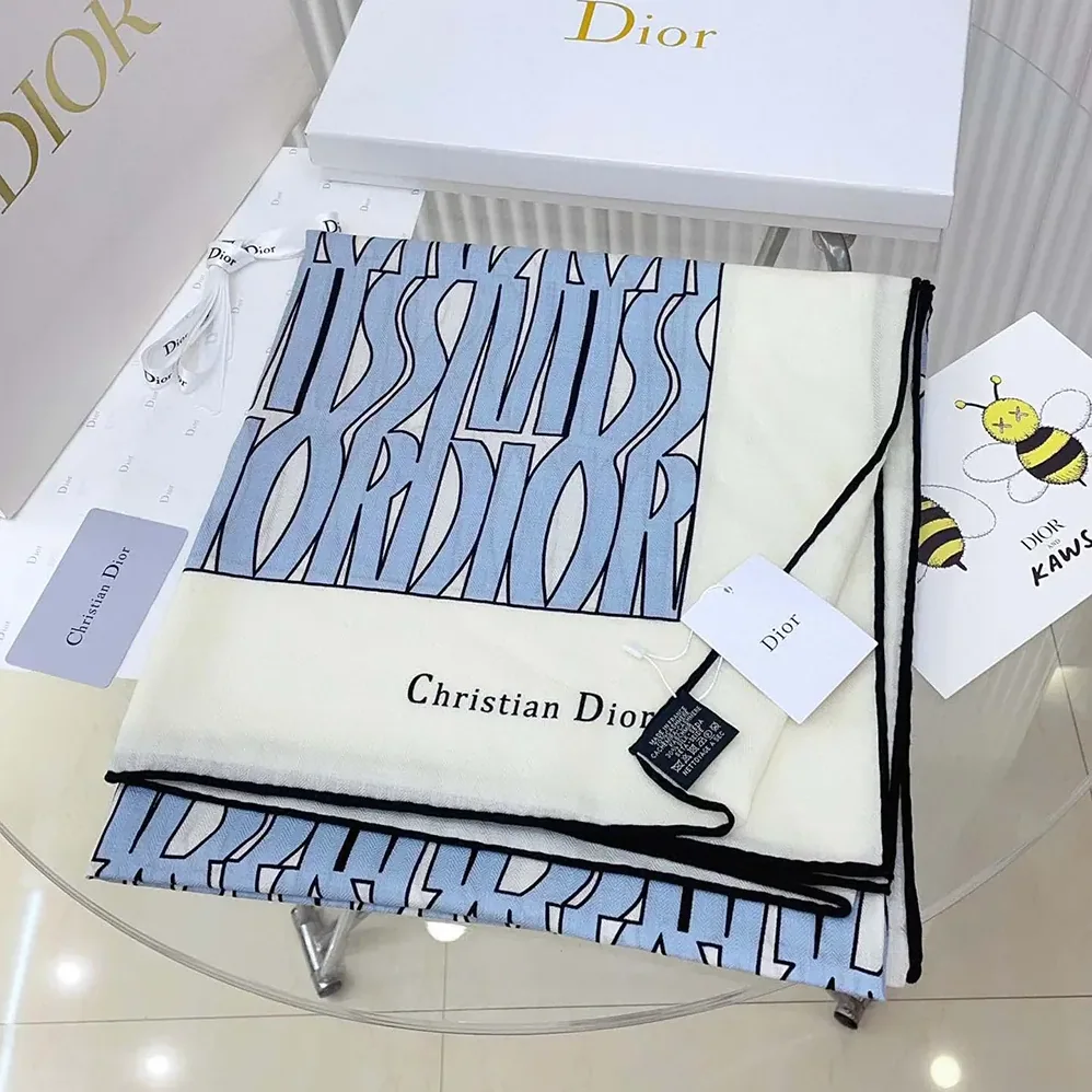 Dior Miss Dior Allover 90 Square Scarf White and Pale Blue Silk Twill for Unisex