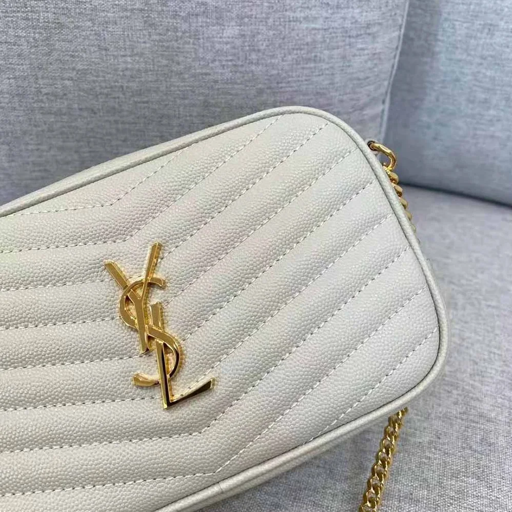 Saint Laurent YSL Lou Mini Bag in Quilted Grain DE Poudre Embossed Leather for Women in White Saint Laurent YSL Lou Mini Bag in Quilted Grain DE Poudre Embossed Leather for Women in White