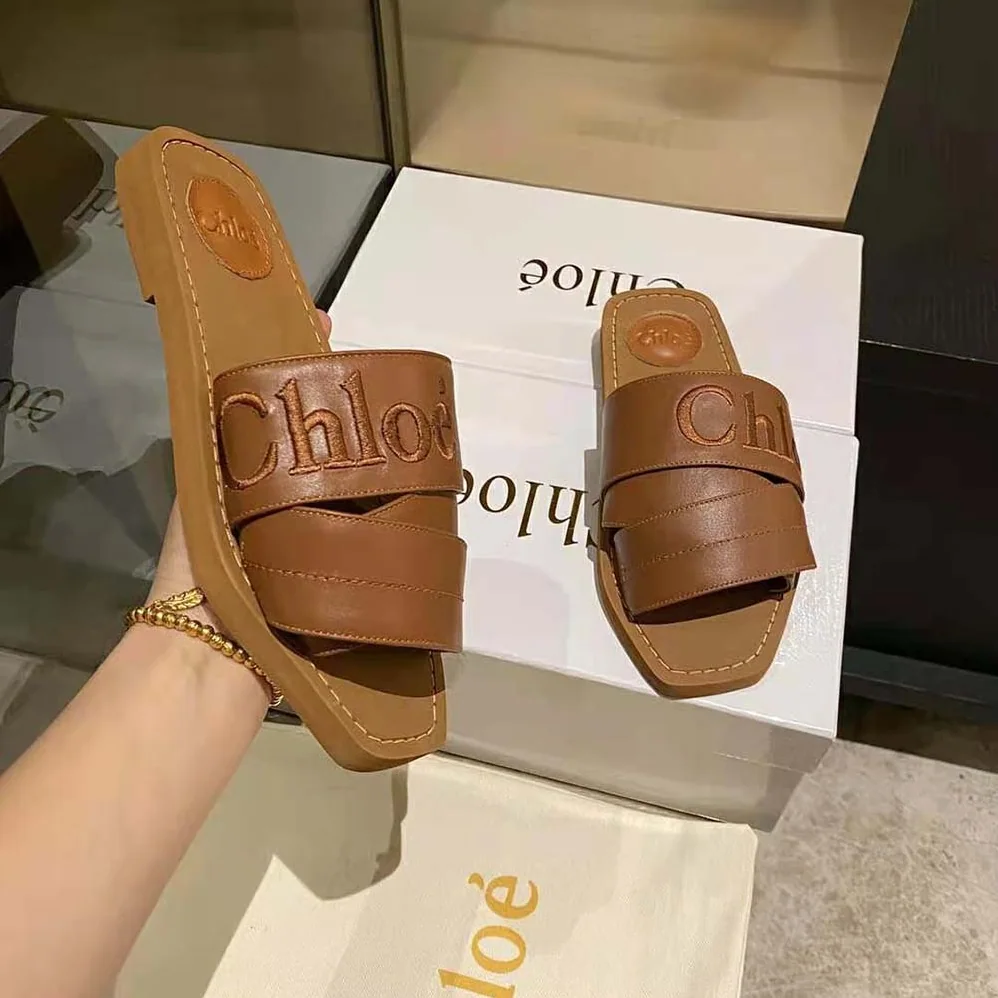 Chloe Woody Flat Mule for Women in Brown