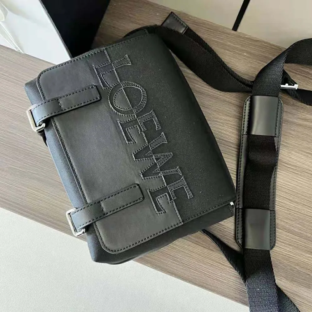 Loewe Signature XS Military Messenger Bag in Canvas and Classic Calfskin for Men Loewe Signature XS Military Messenger Bag in Canvas and Classic Calfskin for Men