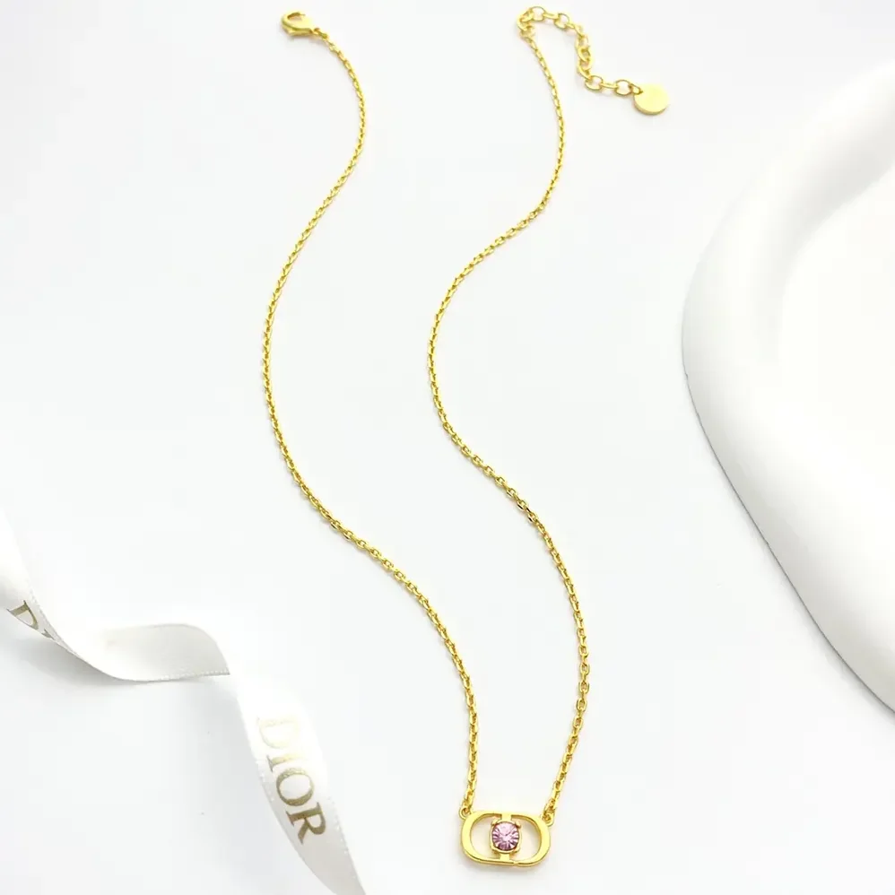 Dior Petit CD Jolie Necklace Gold-Finish Metal with Pink Crystal for Women Dior Petit CD Jolie Necklace Gold-Finish Metal with Pink Crystal for Women