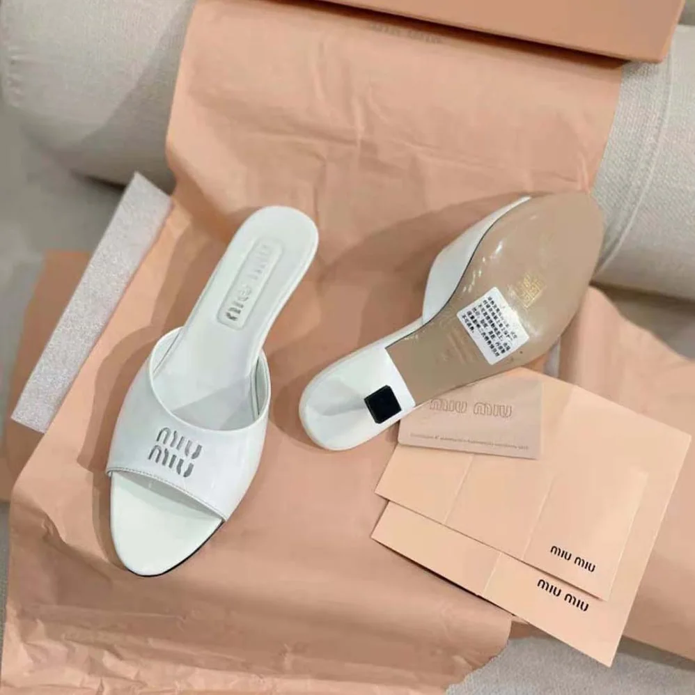 Miu Miu Patent Leather Sandals in 45 mm Heel Height for Women in White Miu Miu Patent Leather Sandals in 45 mm Heel Height for Women in White