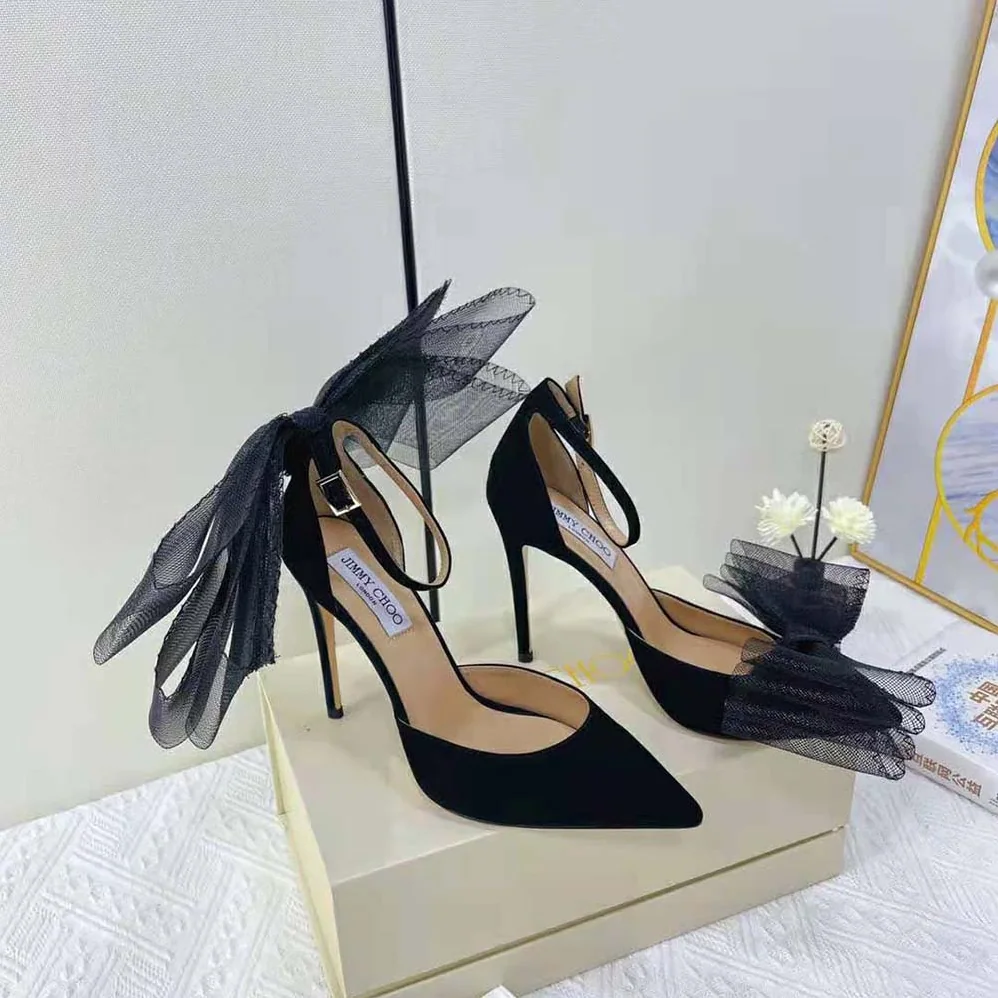 Jimmy Choo Averly 100 Black Pumps with Asymmetric Grosgrain Mesh Fascinator Bows for Women Jimmy Choo Averly 100 Black Pumps with Asymmetric Grosgrain Mesh Fascinator Bows for Women