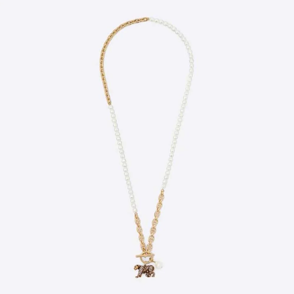 Dior Toile De Jouy Necklace Antique Gold-Finish Metal, Freshwater Pearl for Women Dior Toile De Jouy Necklace Antique Gold-Finish Metal, Freshwater Pearl for Women