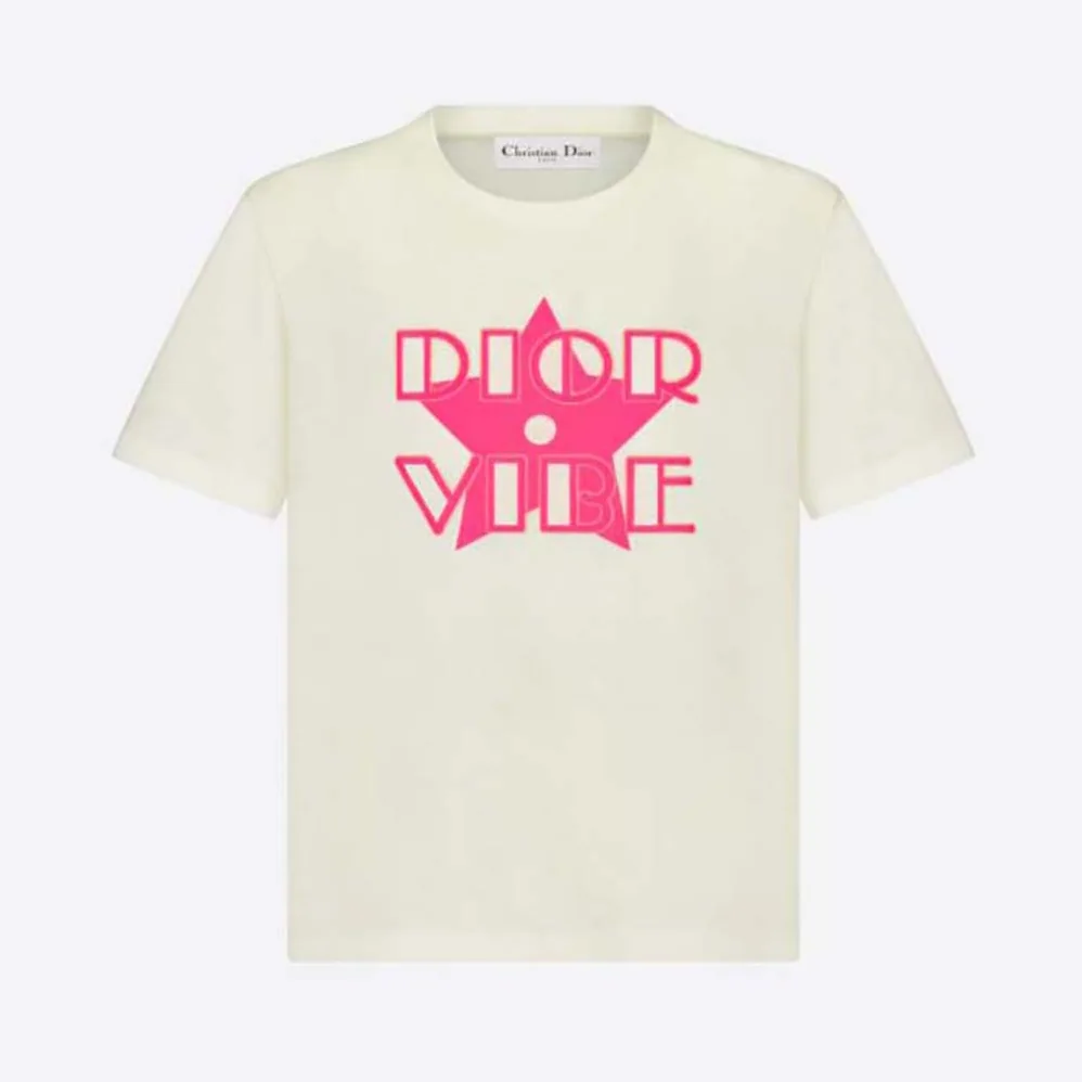 Dior Vibe T-shirt Ecru and Fluorescent Pink Cotton and Linen Jersey for Women