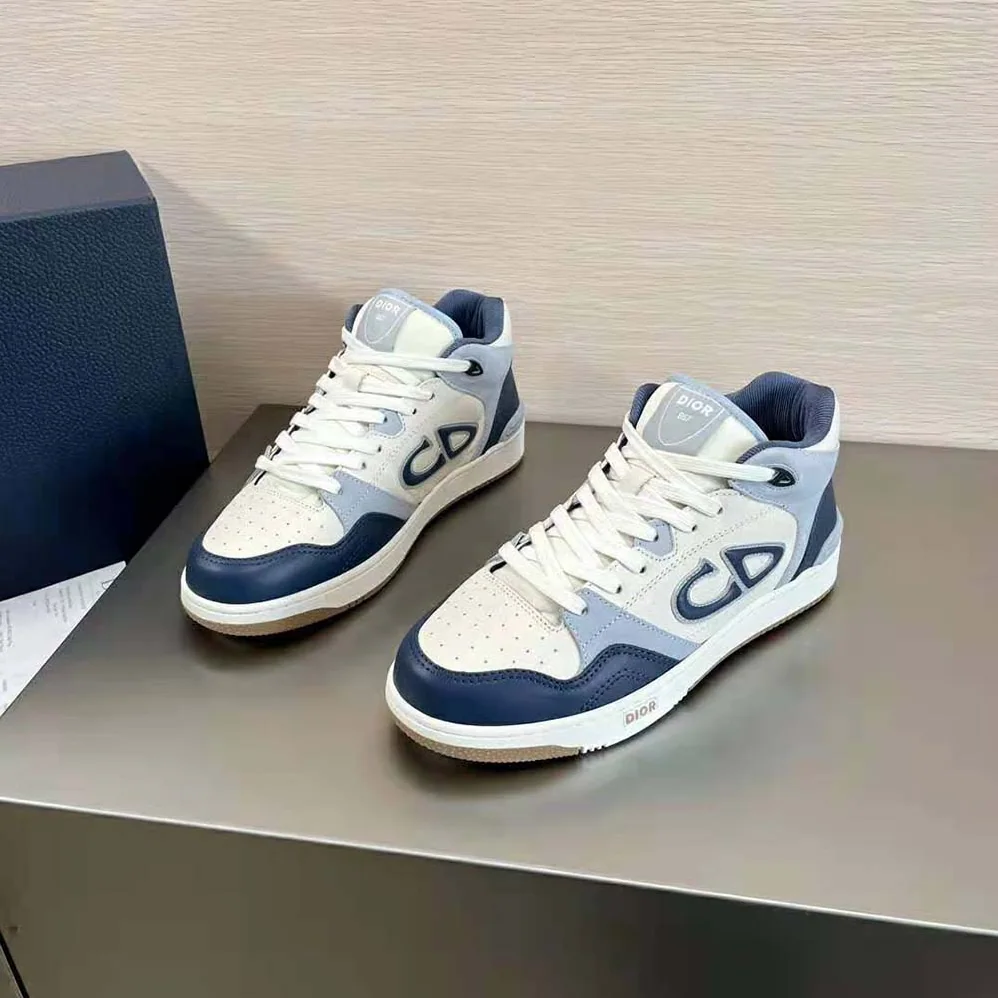 Dior B57 Mid-Top Sneaker Navy Blue and Cream Smooth Calfskin with Gray Suede for Men