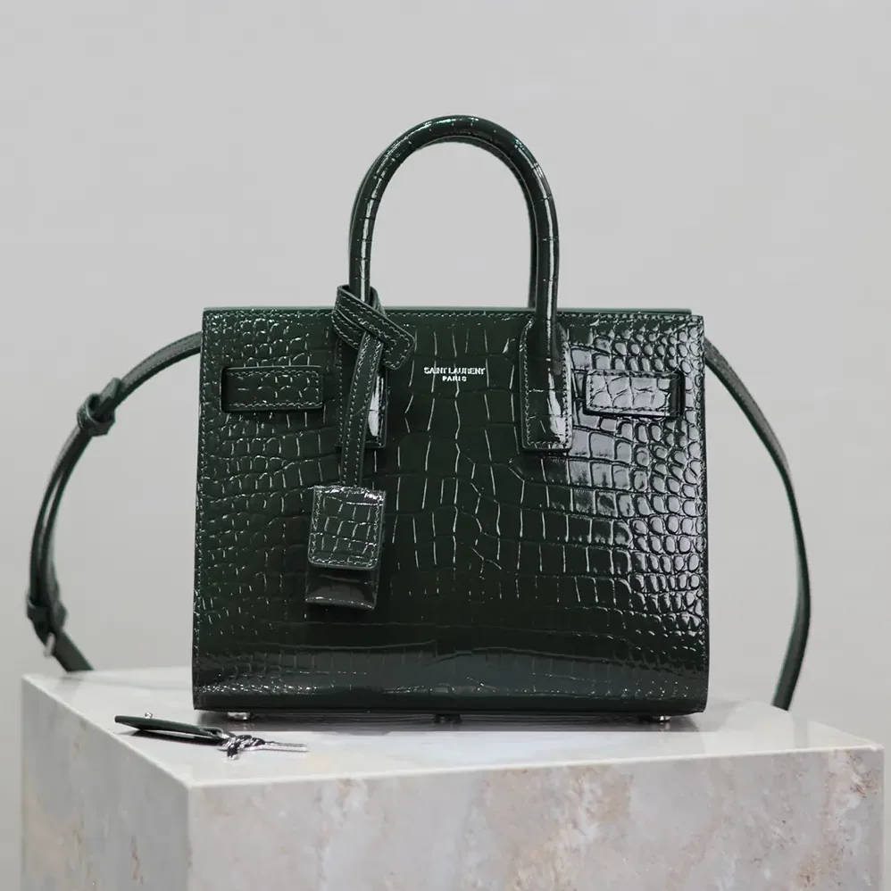 Saint Laurent YSL Sac De Jour in Crocodile Embossed Leather Nano for Women in Dark Green